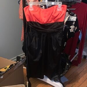 Mystic red and black velvet strapless bow dress with pockets